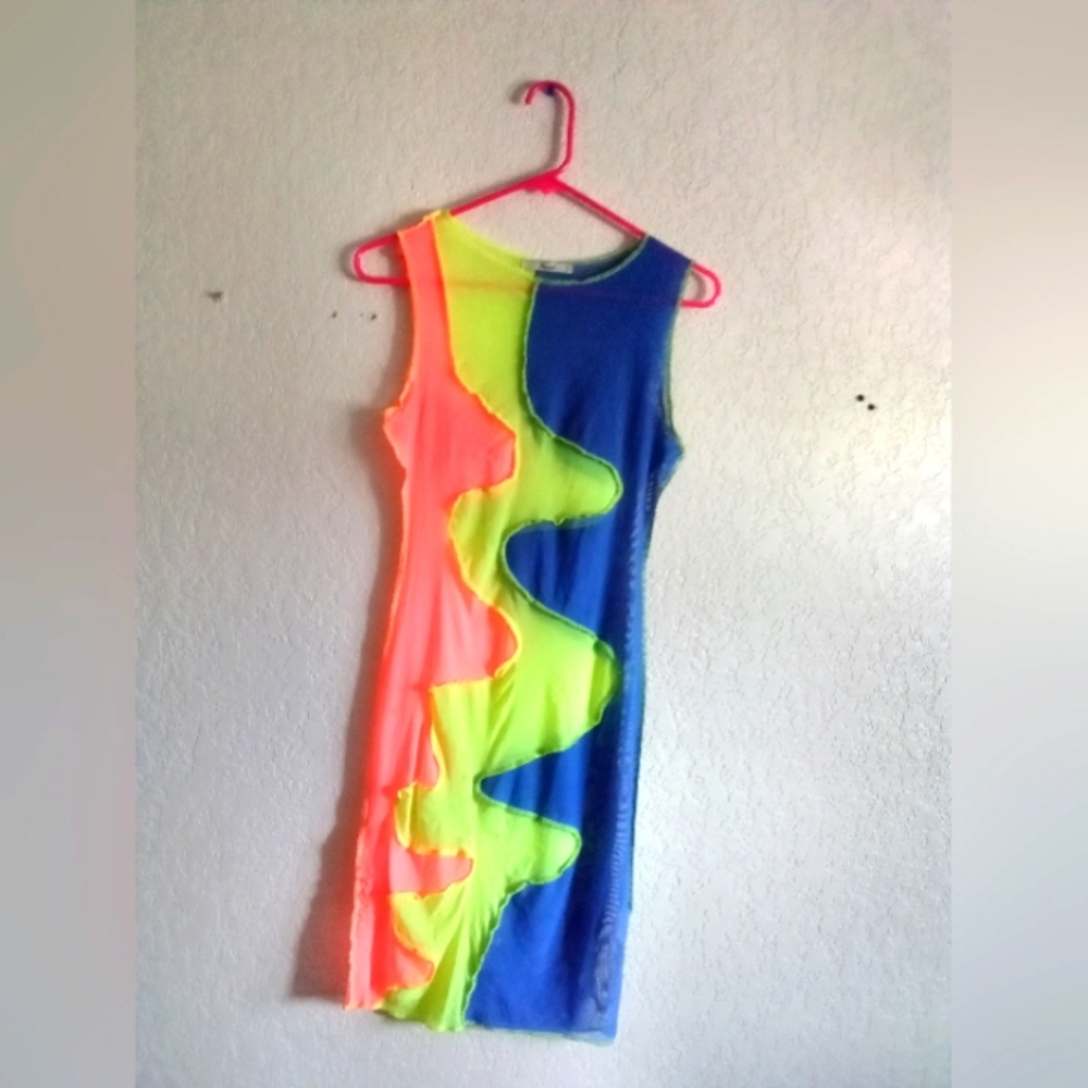 Papaya Color Block Mesh Dress